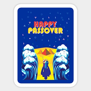 Passover Exodus from Egypt Hebrew: "Happy Passover!" Pesach Jewish Holiday poster. Moses parting the Red Sea, Israelites cross on dry ground. Poster Contemporary ART gifts idea Sticker